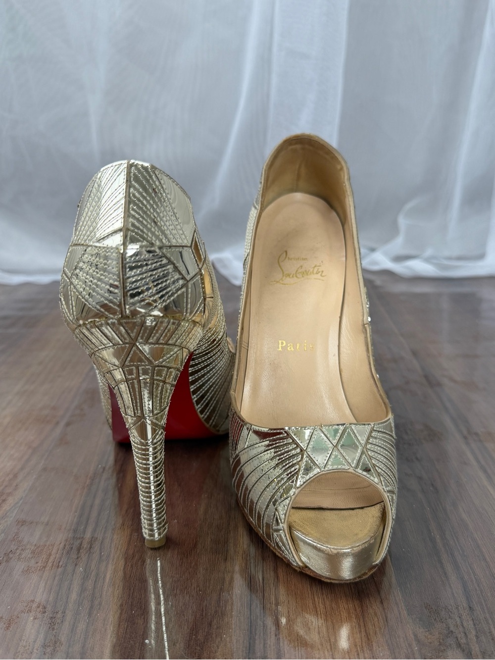 Christian Louboutin “Very Galaxy” Very Prive Art Deco Gold Platform Heels